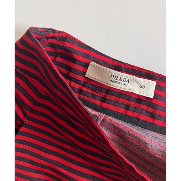 Prada Pleated Stripe Knee Length Skirt Red Dark Navy Size IT 38/ US 2 - Picture 5 of 5